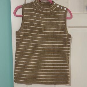 Talbots Gold Glitter and White Striped Sleeveless Sweater